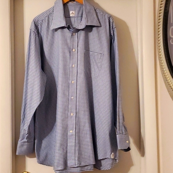 Peter Millar Long Sleeve Button Down Shirt Pocket XXL Blue Check - Picture 1 of 6